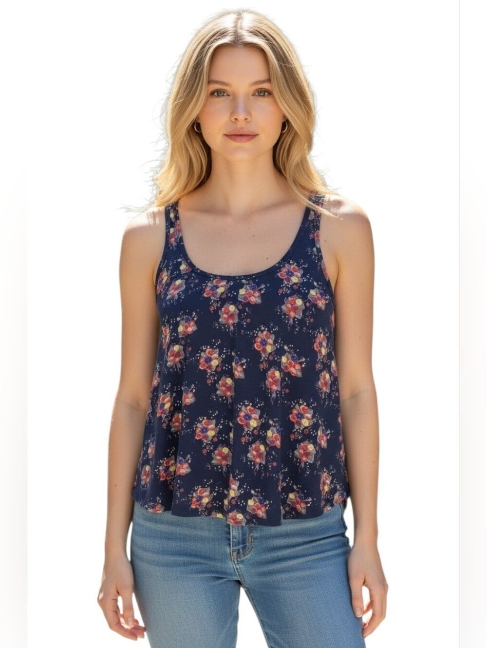 American Rag Floral Blue Women's Swing Cropped Top, Y2K, EUC, Small